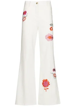 Vrouwen Caroline Biss 1509-69 / Comfortabele Jeans Met Broderie, Flared Leg, Normal Waist