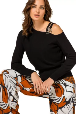 Vrouwen Caroline Biss 1257-10 / Elegante Fijn Gebreide Pull Met Schoudereffect