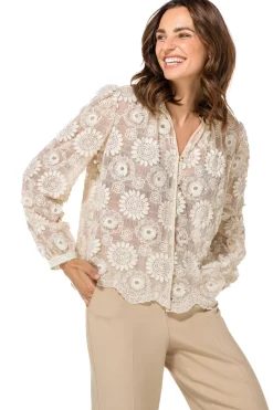 Vrouwen Caroline Biss 1605-34 / Rechtvallende Bloes In Stretch Tulle Met Broderie