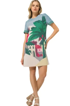 Vrouwen Caroline Biss 1152-69 / Rechtvallende Jurk In Katoen Met Allover Print