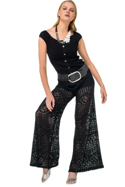 Vrouwen Caroline Biss 1546-10 / Soepelvallende Broek In Crochet, Wijd Been, Normal Waist
