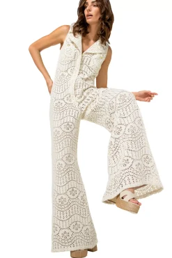 Vrouwen Caroline Biss 1543-34 / Soepelvallende Jumpsuit In Crochet, Wijd Been